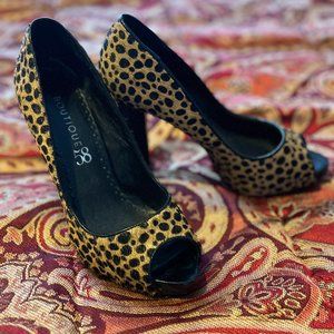 Animal Print Fur Peep Toe Heels 6M